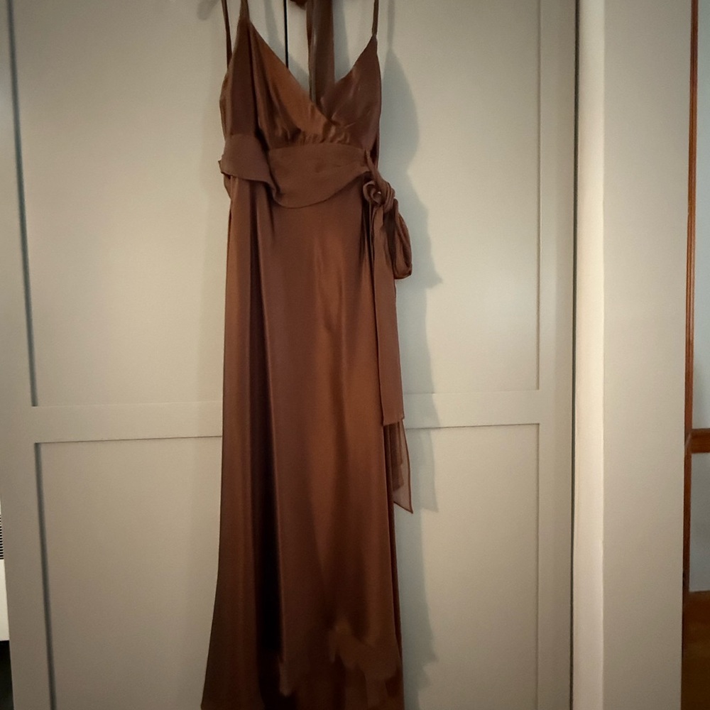 BCBGMaxAzria Brown Sleeveless Wrap Gown